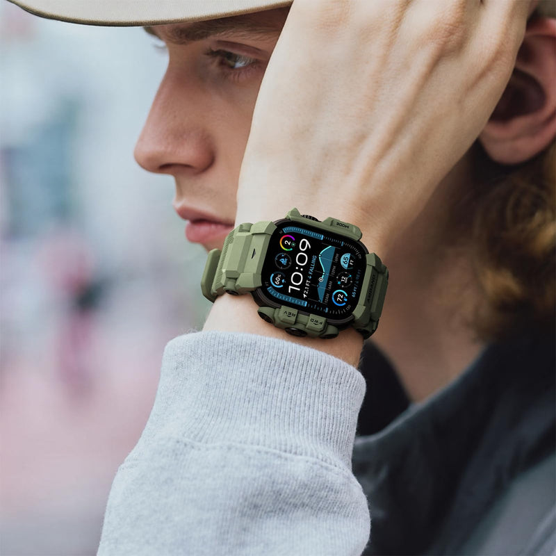 amBand Rugged Case with Band Compatible with Apple Watch Ultra 3/2/1 49mm for Men, Shockproof Protective Case with 9H Screen Protector, Sport Band & Bumper Cover, Army Green