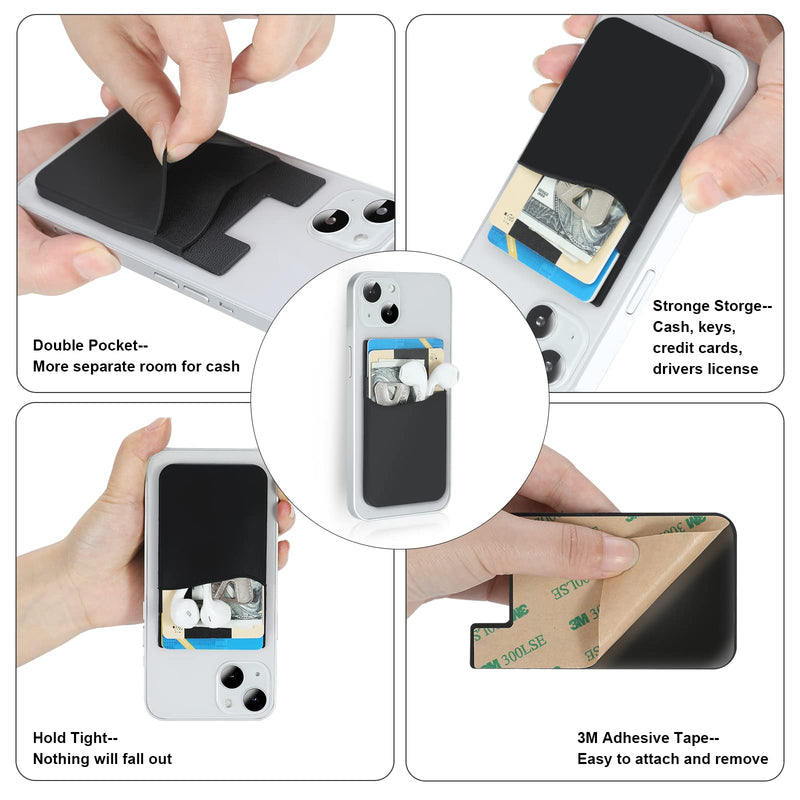 Phone Wallet Stick on,5Pack Phone Card Holder for Back of Phone Case,Silicone Sticky Credit Card Holder for Cell Phone Double Pocket Sticker All Smartphones—Navy,Sierra,Pastel,Blue,Black Navy,Sierra,Pastel,Blue,Black