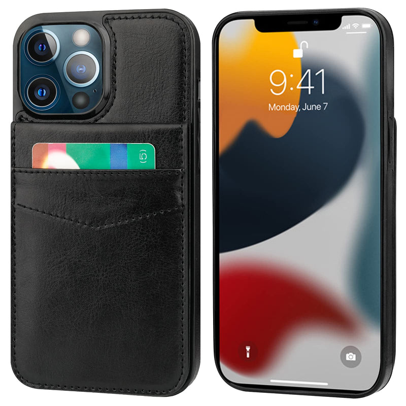 [AUSTRALIA] - KIHUWEY Compatible with iPhone 13 Pro Max Case Wallet with Credit Card Holder, Premium Leather Magnetic Clasp Kickstand Heavy Duty Protective Cover for iPhone 13 Pro Max 6.7 Inch(Black) Black 