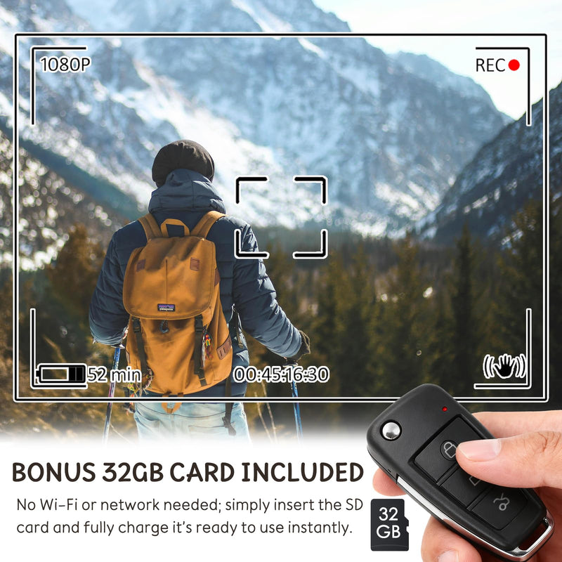 Hidden Camera Body Camera with 32GB SD Card - No WiFi Needed 1080P FHD Portable Spy Nanny Body Cam - Car Key Cameras - No Audio