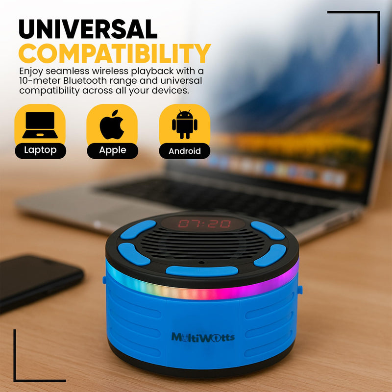 IPX7 Waterproof Bluetooth Speaker with Time, Floating Portable Speaker for Shower, Pool & Beach, Includes MTB Handlebar Holder, Suction Cup & Carabiner, RGB Lights, FM Radio, USB-C - Gifts