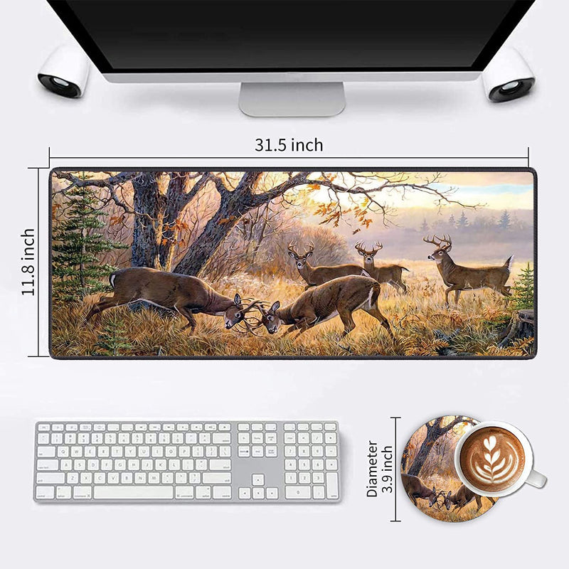 Extended Mouse Pad Large Gaming Mouse Pad Computer Keyboard Mouse Mat Non-Slip Rubber Base for Game Players, Office, Study + Cup Coaster ,Animal Deer FD-mouse pad-9
