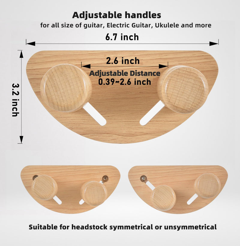 Guitar Hanger, Solid Wood Wall Mount Guitar Holder Adjustable Width Wall Hanging Stand for Guitar Bass Banjo Violin and More
