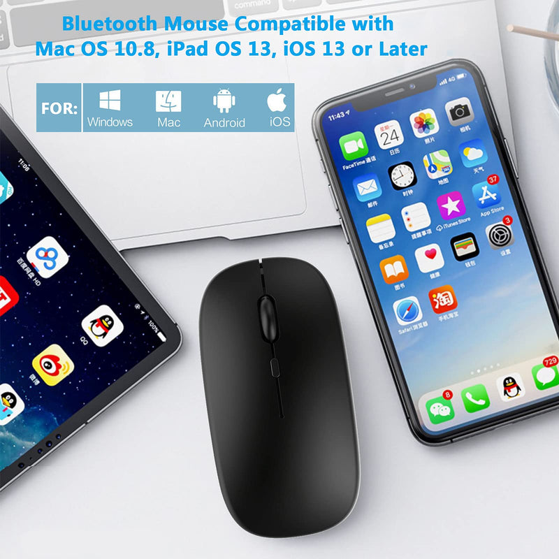 Bluetooth Mouse, Rechargeable Computer Wireless Mouse for MacBook Pro/ MacBook Air Laptop Desktop PC Mac iMac iPad iPhone Tablet Cell Phone Windows Android Portable Silent 2.4G Cordless Mice (Black) Black