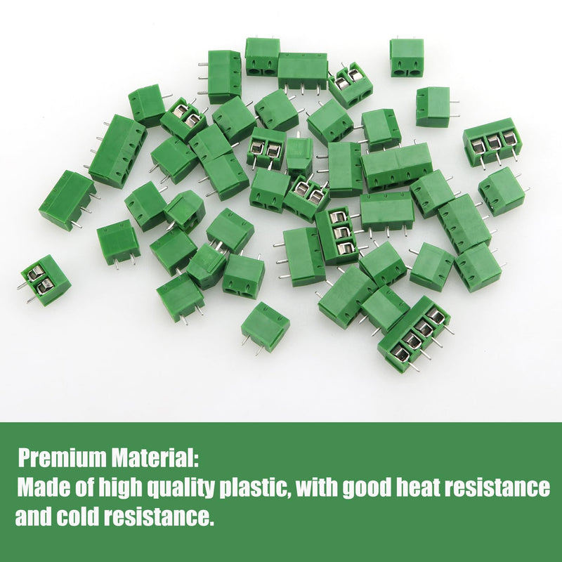 YIXISI PCB Mount Screw Terminal Block, 5 mm 2 Pin / 3 Pin / 4 Pin Screw Terminal Connector for Arduino DIY Project (85 x 2 Pin, 10 x 3 Pin, 5 x 4 Pin, Green) 2P+3P+4P