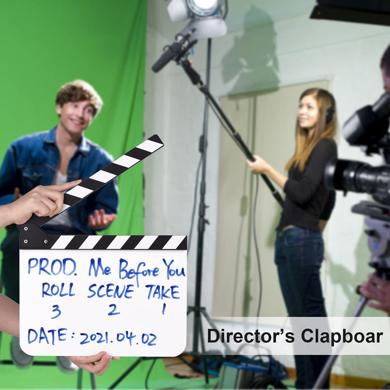 Andoer 30 * 24cm/ 12 * 9in Acrylic Film Clapboard Movie Directors Clapper Board Slate Cut Action Scene Blank Clap Board Dry Erase with White & Black Sticks