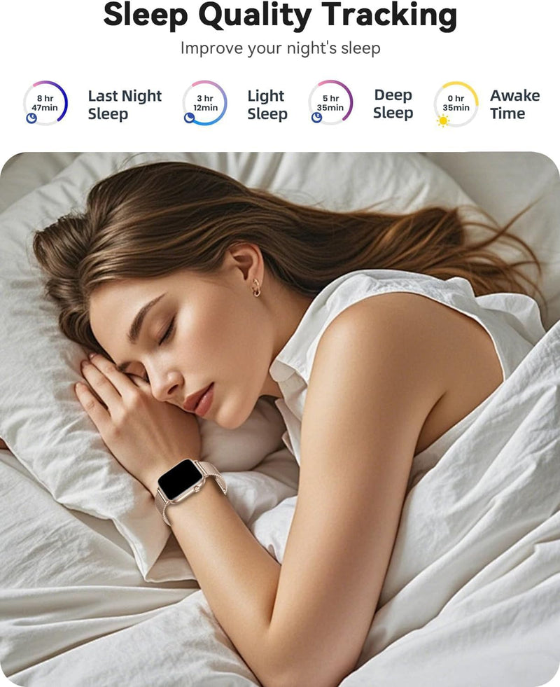 [AUSTRALIA] - Smart Watches for Women, Android Smart Watch for Phones (Make Calls), 1.85" HD Fitness Tracker Watch with Blood Pressure/Heart Rate/Sleep Monitor, 110+ Sport Modes Fitness Watches for Women/Men Gold 