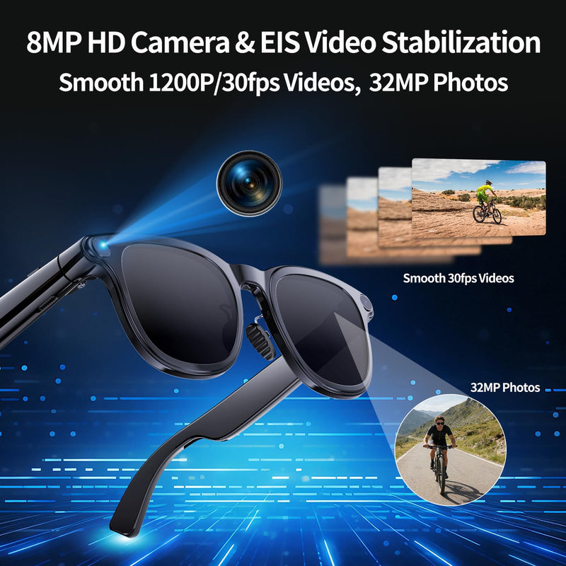 AI Smart Glasses with 4K Camera, 8MPW Anti-Shake Bluetooth Camera Glasses for Women Men, 1080P Video Recording Dual Mic Noise Reduction, Real Time Translation, Voice Assistant for Travel (3 lenses)