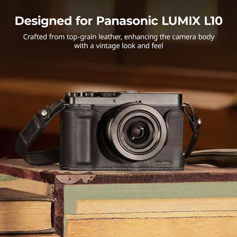SMALLRIG Leather Half Case Kit for Panasonic LUMIX L10, Including Retro Style Protective Case and Shoulder Strap, 1/4"-20 Threaded Hole, Compatible with Tripods (Black) - 6274 Black
