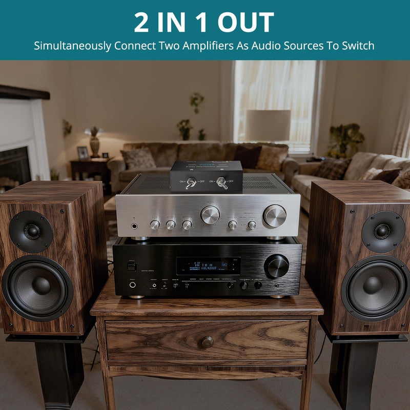[AUSTRALIA] - 2-Zone Speaker Selector Switch Box 2-Way Amp/Speaker Selector, Passive 1/2 Speaker Switch, 150W RMS Per Channel, Spring Clip Terminals for Amplifier Dual Output with Independent On/Off Control 