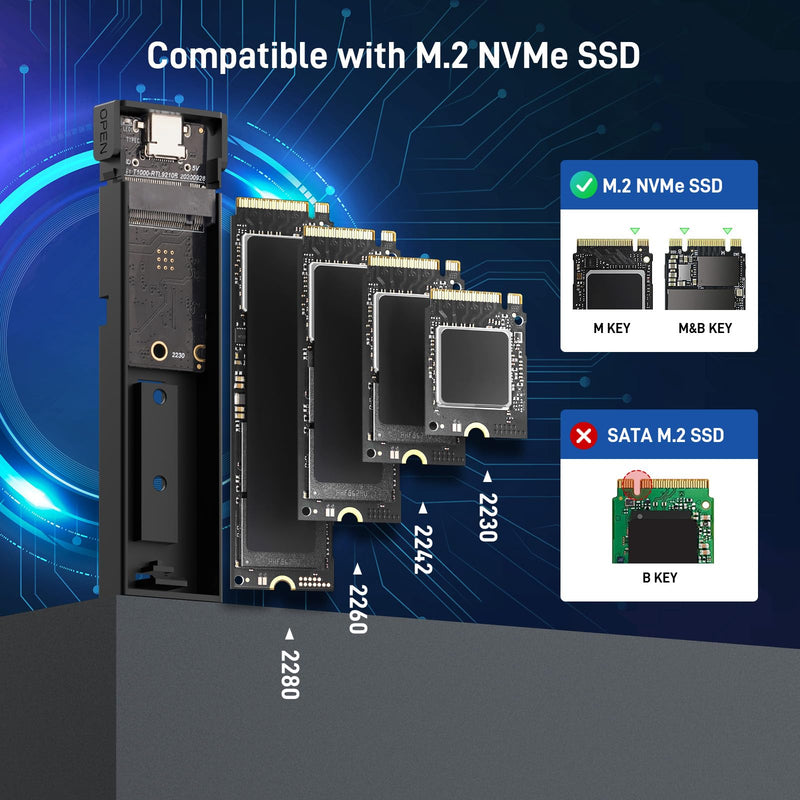 SSD Enclosure with M.2 NVMe & SATA HDD Docking Station,10Gbps USB3.2 Gen2 SSD Cloner for M.2 NVMe SSD + SATA 2.5”/3.5” HDD Converter, Offline Cloning