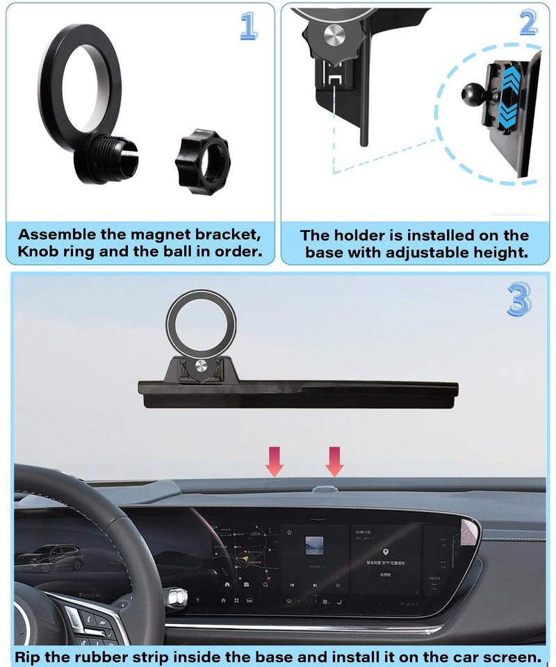 Car Phone Holder for Buick Envision 2024 2025 30" Screen Accessories | MagSafe Strong Magnetic Clip Cell Phone Mount, 360° Rotatable Hands-Free Holder, Not Block Air Vents