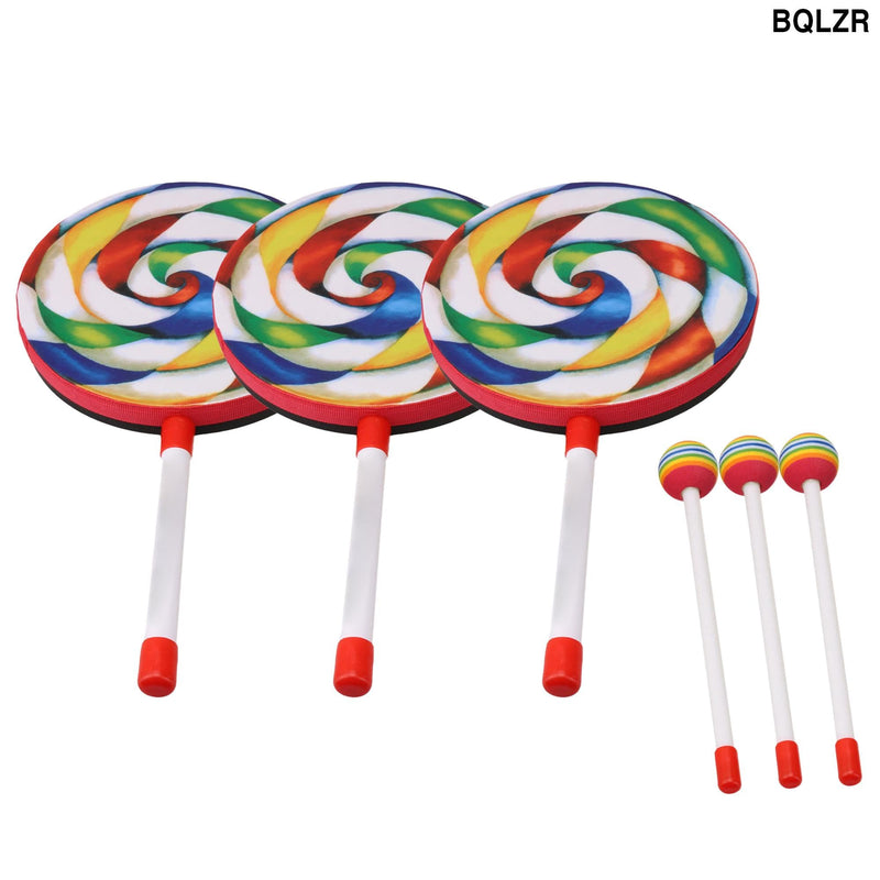 [AUSTRALIA] - BQLZR Round Percussion Hand Drums 7.87 Inch Dia Colorful w/Mallet for Gift Pack of 3 