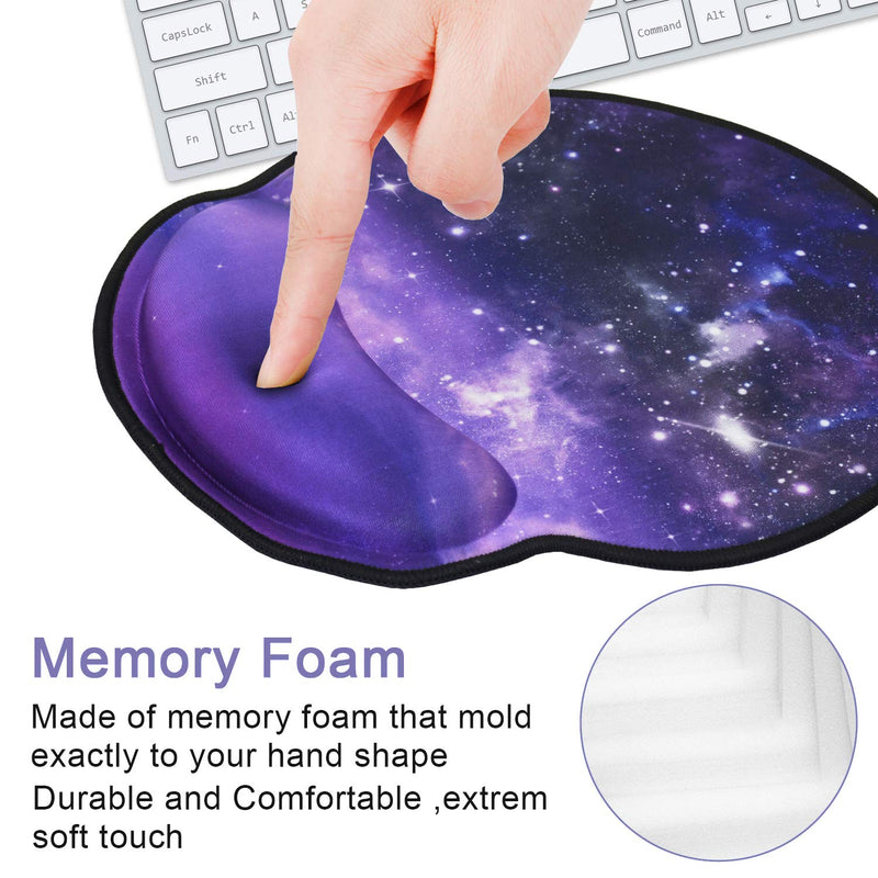 Mouse Pads with Wrist Support,Ergonomic Mouse Pad for Women,Wrist Rest Mouse Pad for Laptop Computers,Non Slip Memory Foam Mousepad Stitched Edges,Home Working Office ,Purple Starry Sky Purple Dream Starry Sky