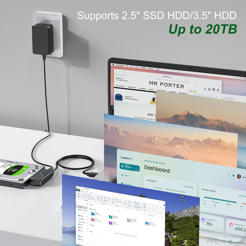 3.5 Hard Drive Enclosure Bundle SATA to USB Adapter with Power with 12V 24W Adapter External Hard Drive Cable