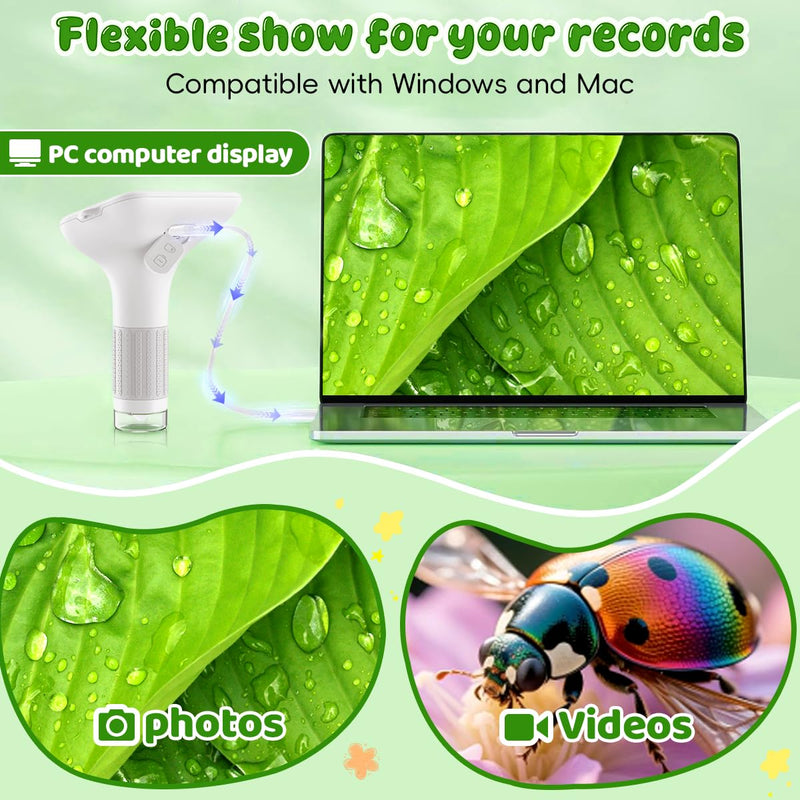 [AUSTRALIA] - 1000X Handheld Microscope for Kids, 3'' Digital Kids Microscope with Adjustable Light, Easter Pocket Portable Micro Scope, Stem Toys for Ages 5-7 8-12 Teen Boys and Girls Educational Gifts, White 3-inch 