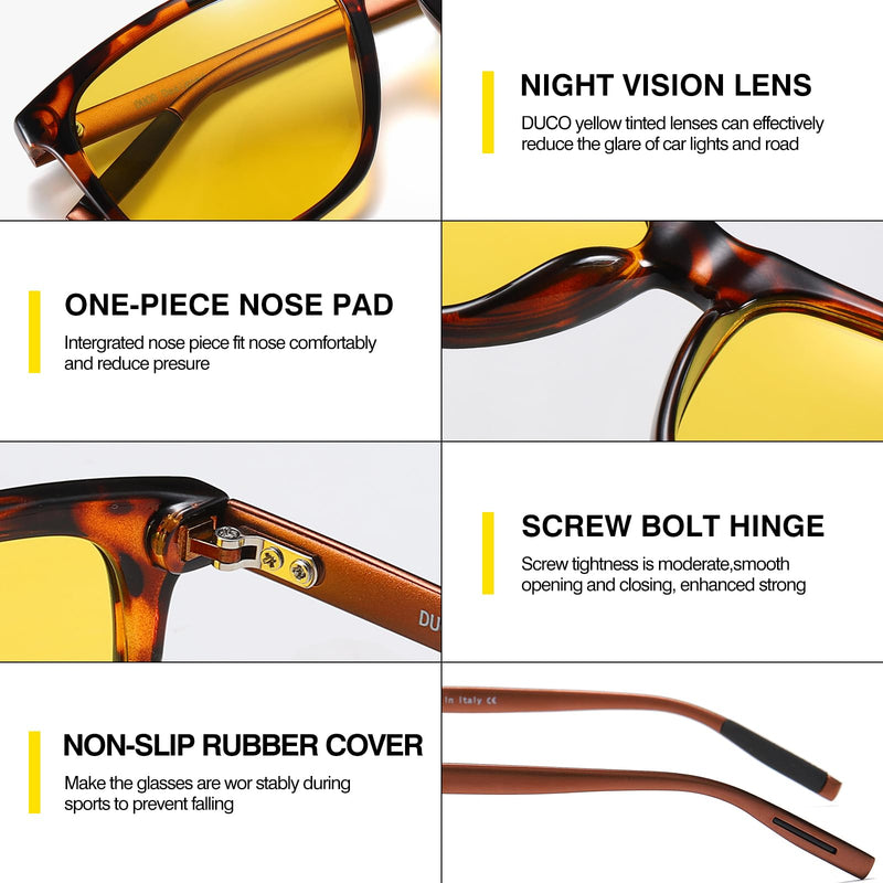 [AUSTRALIA] - DUCO Polarized Night Vision Glasses for Men and Women Yellow Safety Driving Glasses with UV Protection and Anti Glare A04-tortoise Frame Night Vision Lens 