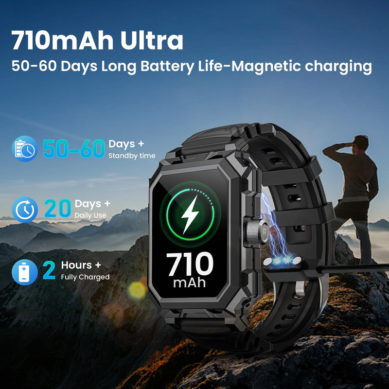 Rogbid Military Smart Watches for Men, 2.06'' AMOLED IP68 Waterproof Smartwatch for Android iOS, Answer/Make Call Fitness Tracker with Heart Rate/Sleep/Stress/SpO2/120+Sport Modes