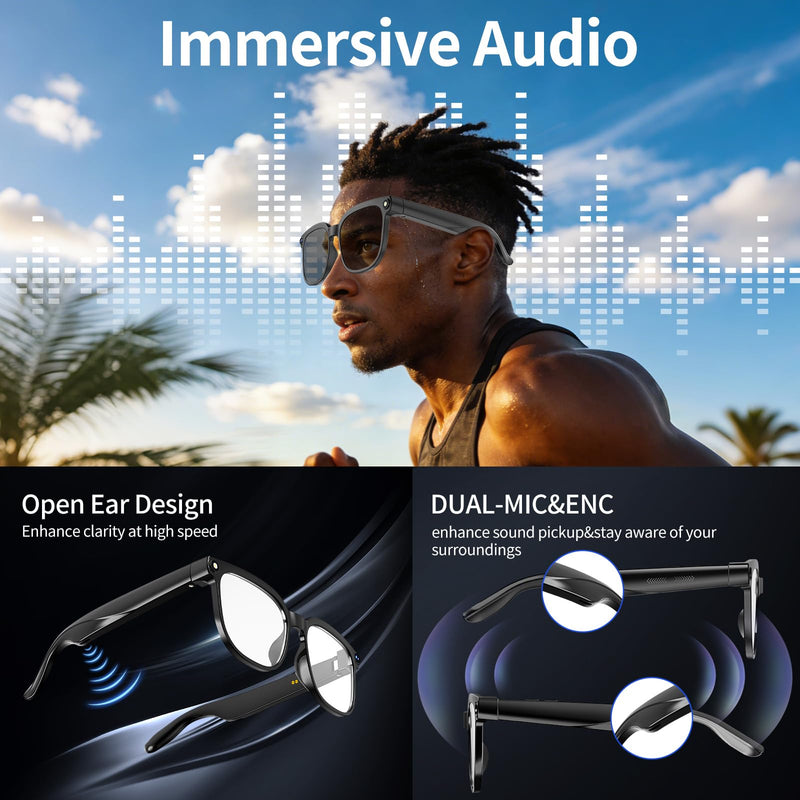 Smart Glasses with Camera, 8MP HD Anti-Shake Camera Glasses, 1080P Video Recording Dual Mic Sunglasses, Real Time Translation, Built-in ChatGPT Voice Assistant, Open-Ear Audio for Travel&Outdoor