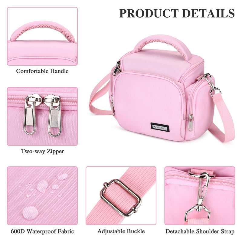 G-raphy Camera Bag SLR DSLR Mirrorless Pink Camera Case Compact Camera Shoulder Bag with Removable Strap Waterproof for Women and Men