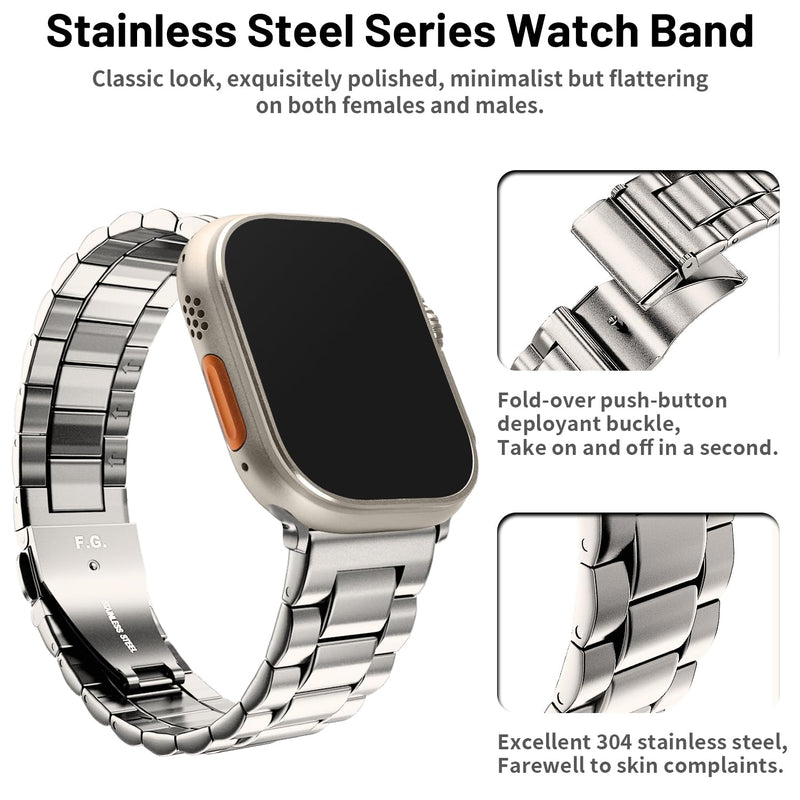 Fullmosa Compatible Stainless Steel Apple Watch Band with case Ultra/Ultra2 49mm Starlight with Case & Compatible Metal Apple Watch Band Ultra/Ultra2 49mm,Rose Gold