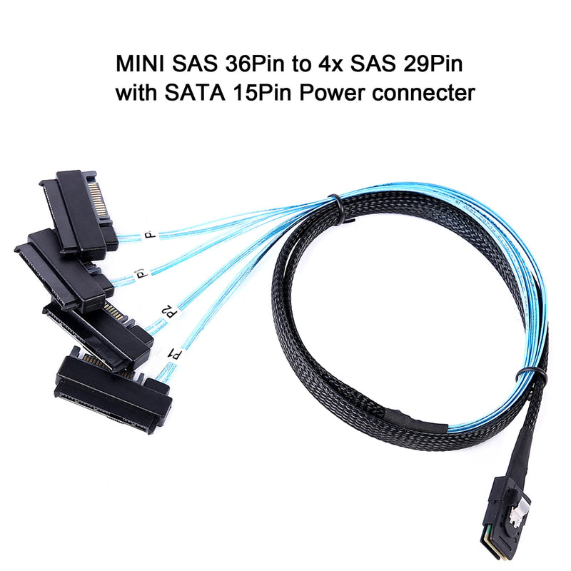 2Pack Mini-SAS to SAS-Cable: 0.5M SFF-8087 to SAS-SFF-8087 to SFF-8482-SAS with SATA Power Adapter-Cable (1.6FT) 1.6FT 2Pack