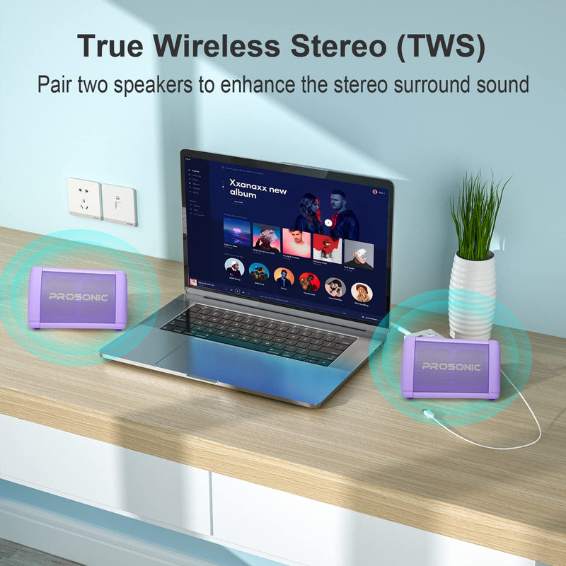 Prosonic BT3 Portable Wireless Bluetooth Speaker with 10W Stereo Sound & Bass Boost -Rich Sound & Intense Bass -Bluetooth 5.0 -Microphone -IPX5 - in & Outdoor Speaker (Purple) Purple