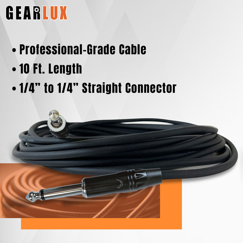 Gearlux Instrument Cable/Guitar Cable, 1/4 Inch, Straight to Straight, Black, 10 Feet - 3 Pack 10 Ft Straight-Straight