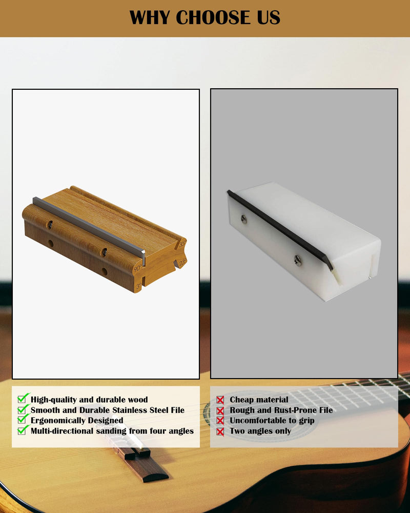 3/23/35/90 Degree Fret End Dressing, 4 in 1 Fret File-Guitar Bass Fret Beveling File Tool, Professional Luthier File for Crowning, Shaping and Deburring Frets
