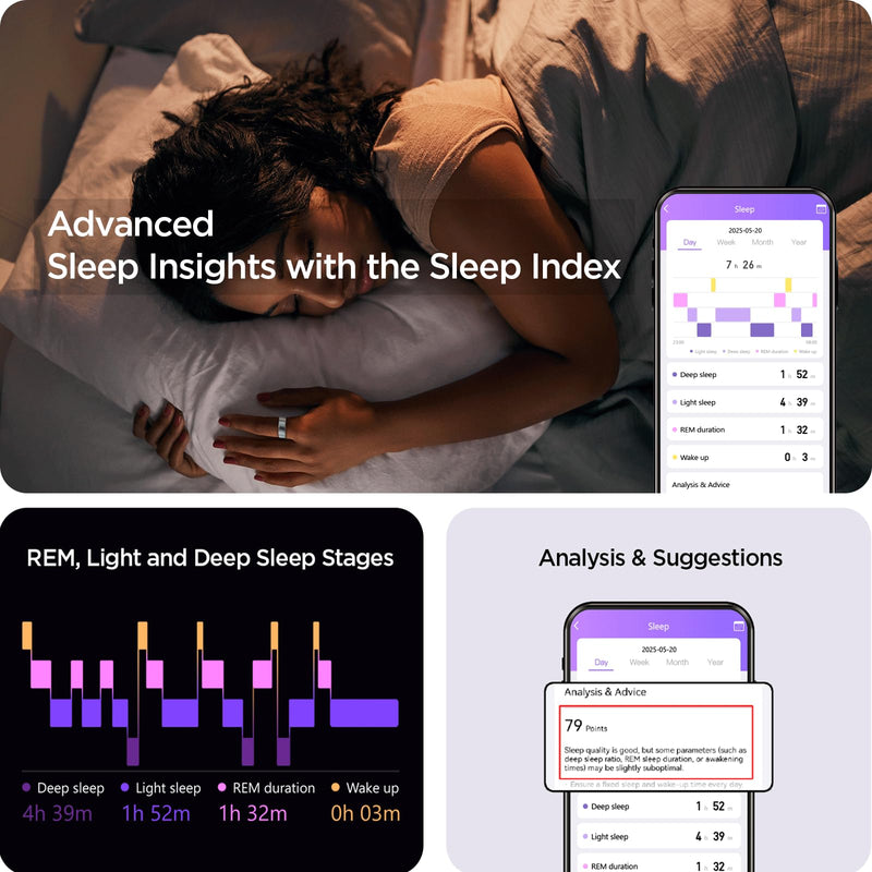 BENIO Gen2 Smart Ring for Women Men Sleep Health Fitness Tracker | 26 Upgr, 5ATM Waterproof, Step/Sleep/Blood Oxygen/Heart Rate Tracker, No Subscription, with iOS and Android Sliver 9#