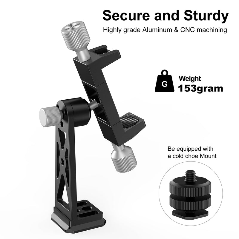 Peastrex Metal Phone Tripod Mount Extra Deep Clamp with Arca Port Cold Shoe 360°Ball Head Cellphone Tripod Adapter for iPhone Galaxy Smartphone Stand Holder for Vlogging Video Camera Monitor