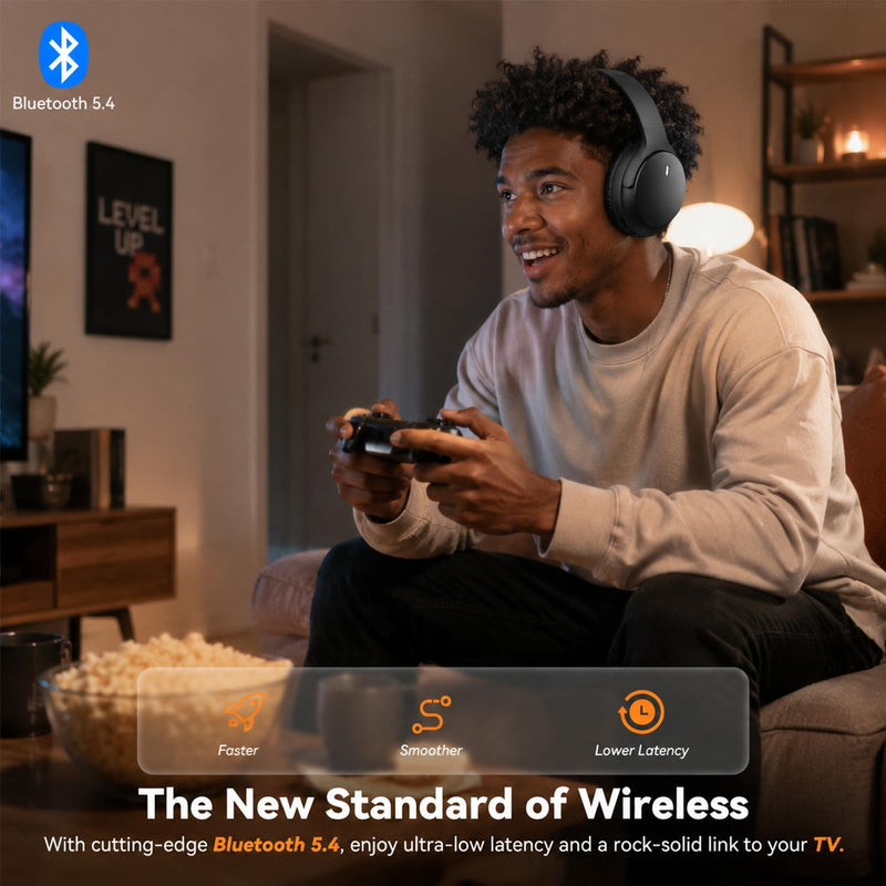 Wireless Headphones for TV Watching, TV Headphones Wireless for Seniors with Versatile Transmitter Charging Dock, Instant Audio Sync, 60-Hour Playtime, Perfect for Parents & Seniors, Black