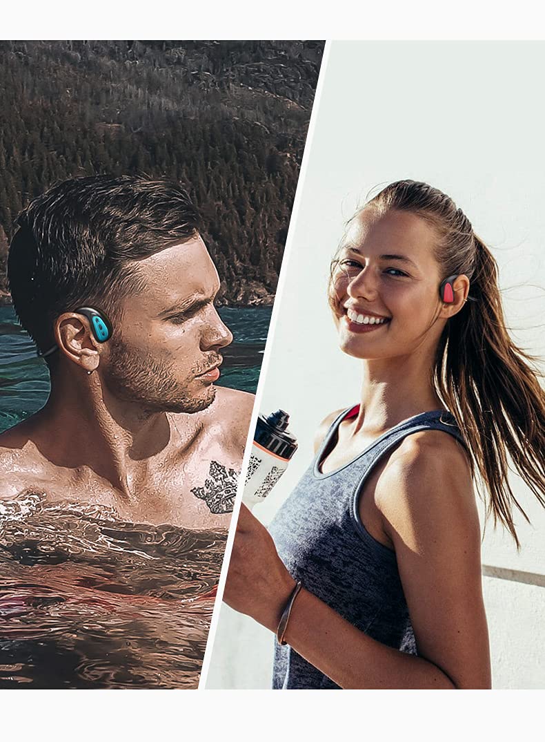 IKXO Waterproof bone conduction headphones bluetooth 5.0 wireless earbuds IPX8 open ear underwater bluetooth gym headphones with microphone for swimming Running, Sports