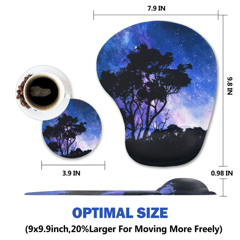 AIMSA Ergonomic Mouse Pad with Wrist Support Gel, Wrist Rest Pad Non-Slip PU Base Comfortable Laptop, Computer Mousepad for Office, Home, Easy Typing & Pain Relief, Tree Galaxy