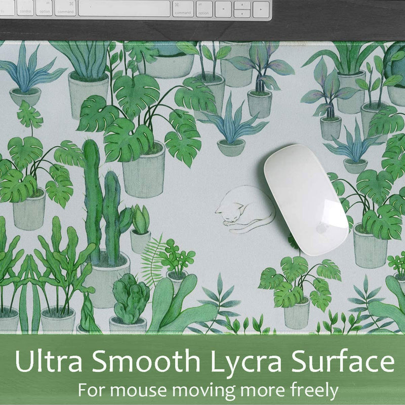 Cute Large Mouse Pad, XL Gaming Mouse Pads, Big Extended Mousepad, Waterproof Desk Mat with Stitched Edge, Laptop Computer Keyboard Mat Desk Pad for Home Office, 27.6x11.8X0.12IN (Green Cactus) Green Cactus