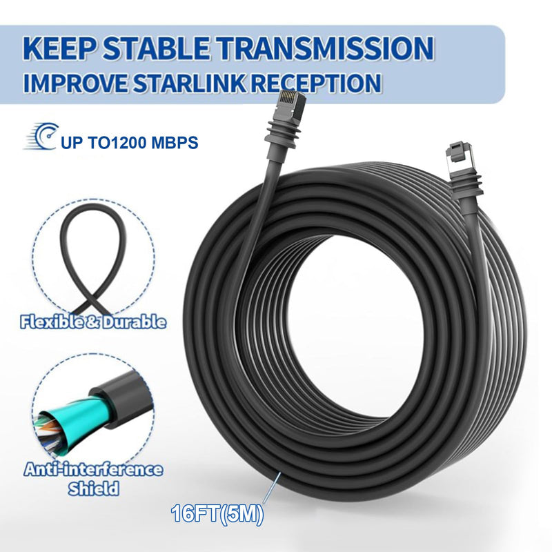 Zunate 16ft Starlink Gen 3 Cable, Starlink Cable Extension, Waterproof Satellite Replacement Cable for Starlink Gen3 V3, Standard 16Ft 5M Cable for Starlink Gen 3 Outdoor Cable 16FT(5M) 16FT(5M)