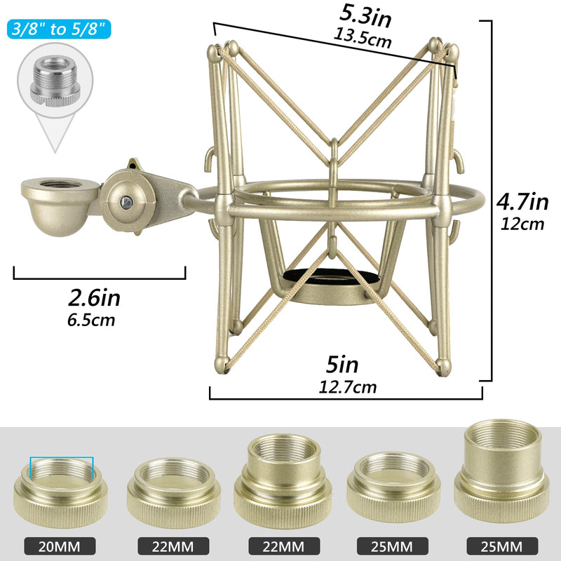 GEEKRIA for Creators Microphone Shock Mount Compatible with Neumann TLM 103, TLM 102, U 87 Ai, TLM 67 Mic Anti-Vibration Suspension Adapter Clamp Mic Holder Clip (Champagne/Metal)