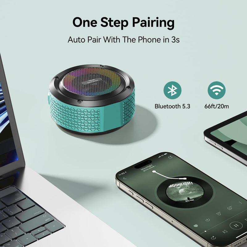 [AUSTRALIA] - Shower Speaker, Certified IPX7 Waterproof,Portable Bluetooth Speaker with Suction Cup,Hook,Light, Stocking Stuffers, Premium Mini Outdoor Wireless Speaker, Ideal Gift for Christmas (Blue) Blue 