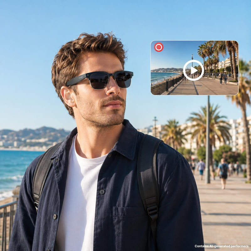 Smart Camera Glasses, 8MP POV Video and Bluetooth Audio,Bluelight | 8MP POV recording with blue light lenses, WiFi transfer and open-ear audio for work, commuting and everyday moments. White