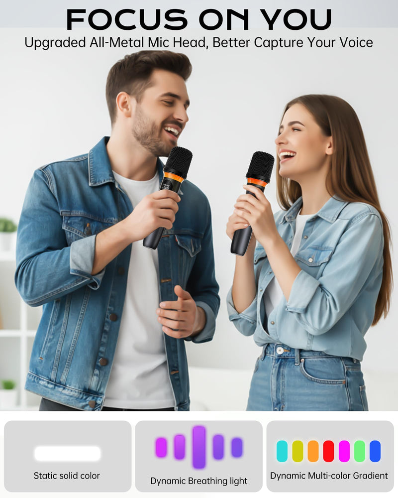 [AUSTRALIA] - Wireless Microphone, One-Touch Mute & Dynamic RGB Lighting, Professional-Grade Dual Handheld Dynamic Microphone, 200-Foot Ultra-Long Range & 40-Hour Battery Life. for Singing and Family Gatherings. Black-Red 