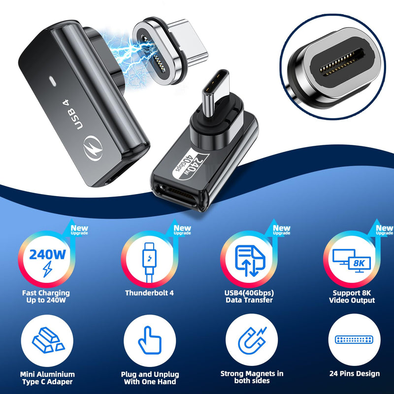 140W Straight + 240W Right Angle USB C Magnetic Adapter - 4 Pack