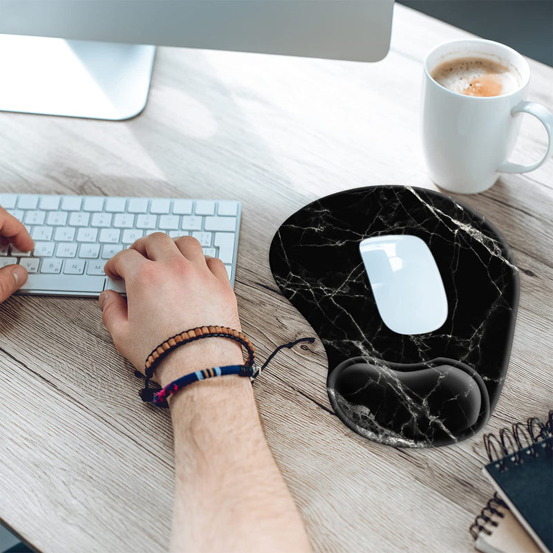 Ergonomic Mouse Pad with Wrist Support Gel, iDonzon Cute Wrist Pad with Non-Slip Rubber Base, Easy Typing & Pain Relief, Black White Marble