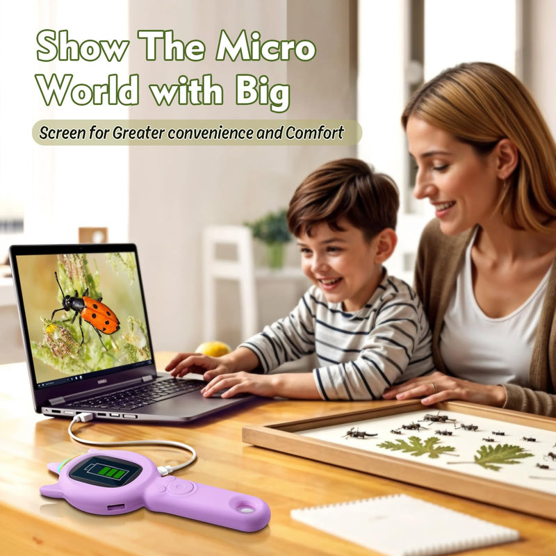 [AUSTRALIA] - Kids Microscope- 500x Magnification,16X Zoom,Handheld Microscope for Kids with HD Cam,Portable Science Learning Tool,Christmas Birthday Gifts for Boys Girls Aged 3-12 (Purple) Purple 