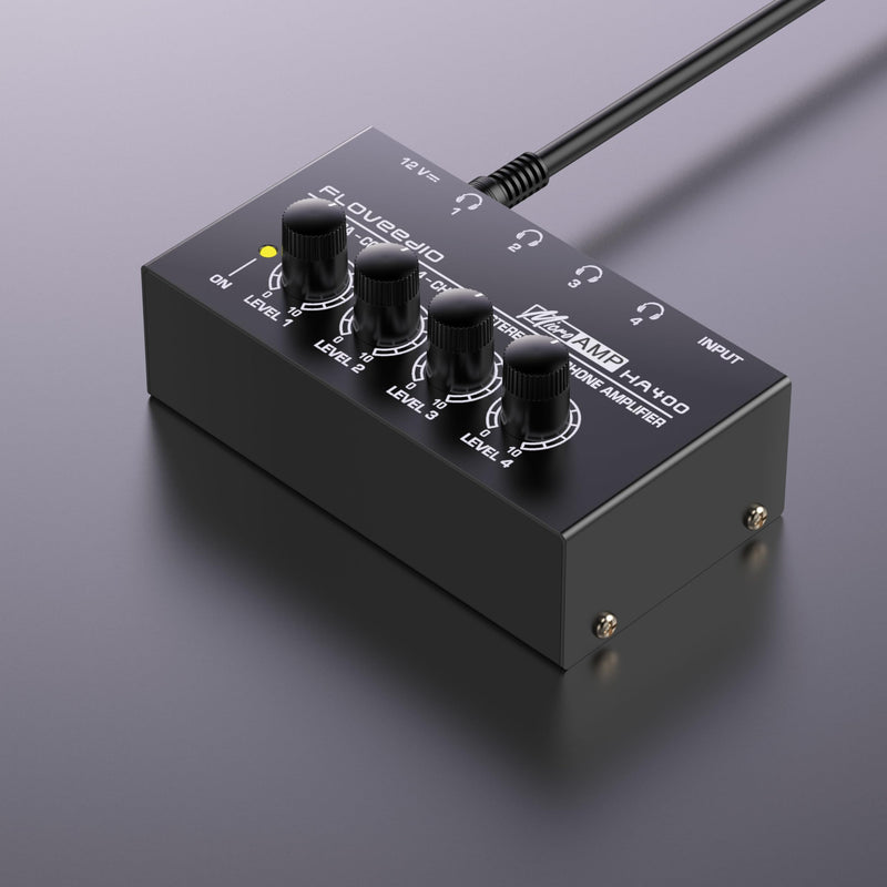 HA400 Stereo Headphone Amplifier Ultra Compact 4-Channel Headphone Amp Splitter for Studio and Stage with 12V Power Adapter