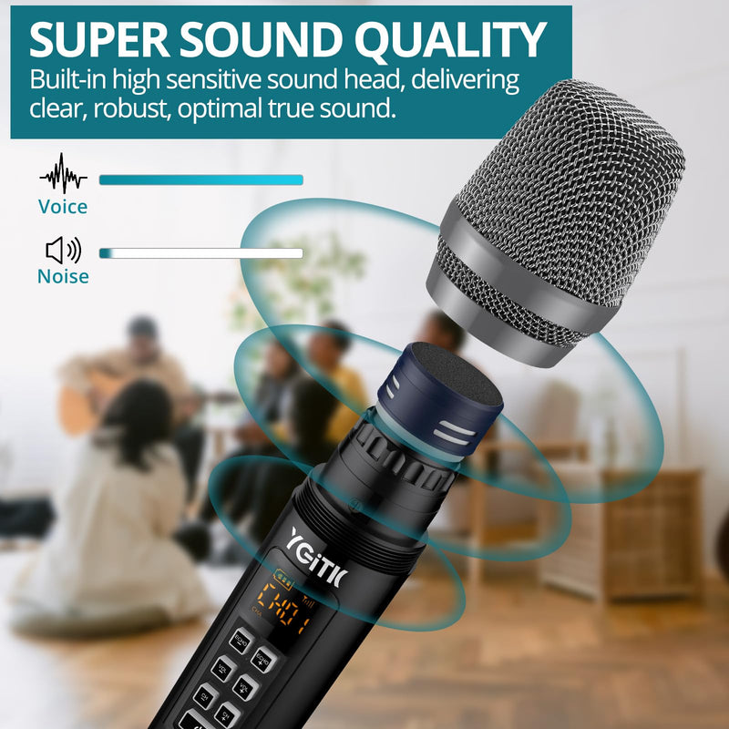 Wireless Microphone, UHF Metal Dual Handheld Cordless Dynamic Mic System with Rechargeable Receiver 2X30 Channels Wireless Microphones System ECHO Adjust 160ft Range for Singing, Wedding