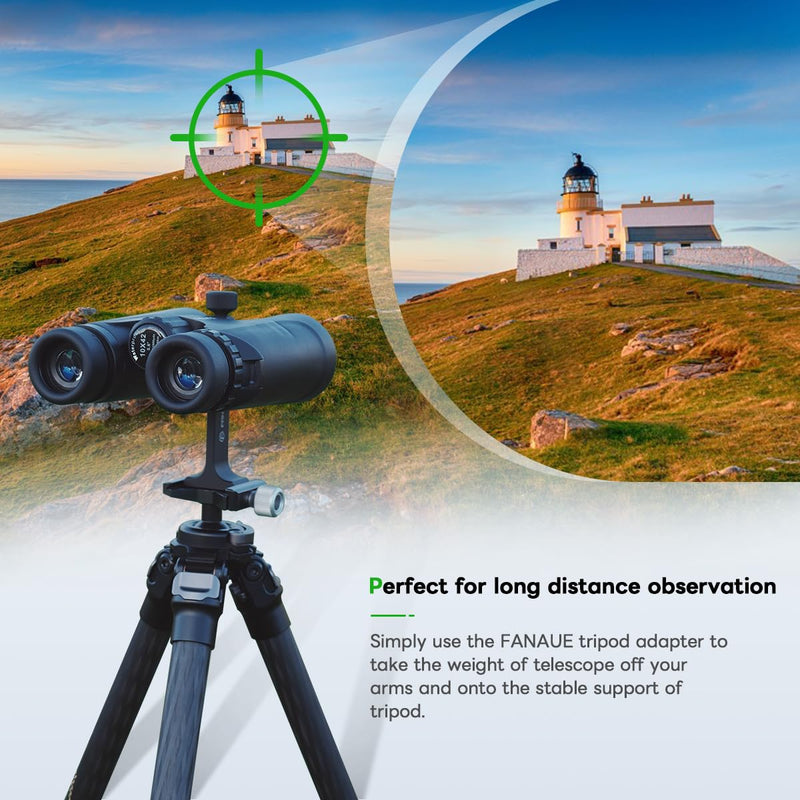 FANAUE S2-01 Binocular Tripod Adapter with 1/4-20" Thread Compatible with Porro Binoculars and Arca Ball Heads, Universal Quick Release for Bird Watching, Hunting, Astronomy, Animal Observation Ect.