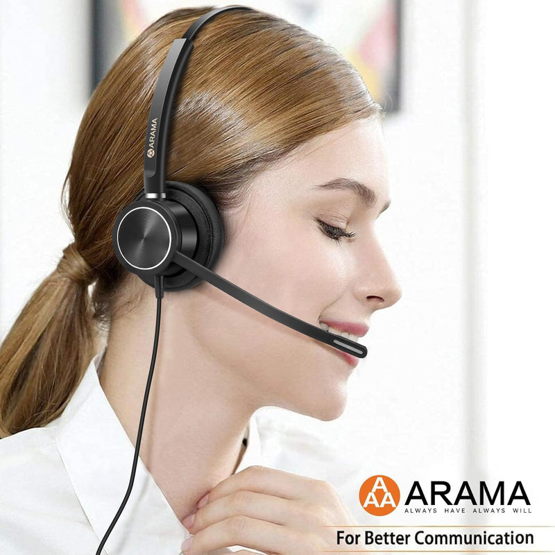 Arama Yealink Headset with Microphone Noise Cancelling, RJ9 Telephone Headsets for Office Phones Compatible with Yealink T20P T21P T26P T23G T46G T48G T42S T46S Avaya 1608 9608 9611 Grandstream Phones A810Y-Monaural