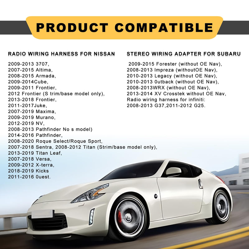 Radio Wiring Harness Connector, Antenna Adapter Compatible with 2007-2019 Nissan/2008-2013 Infiniti/2008-2013 Subaru w/Antenna Adapter Install Aftermarket Stereo CD Receiver Cable Connector Kit