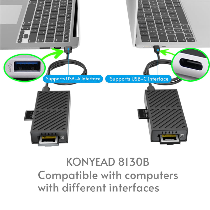3-in-1 M.2 NVMe SSD & CFexpress B Type & SD Card-Reader and Enclosure,USB3.2 Type C 10Gbps,with Silent Fan Active Cooling,Compatible with M1/M2/M3/M4 Mac,Aluminum USB-C to PCIe NVMe Adapter (8130B) 8130B-10Gbps