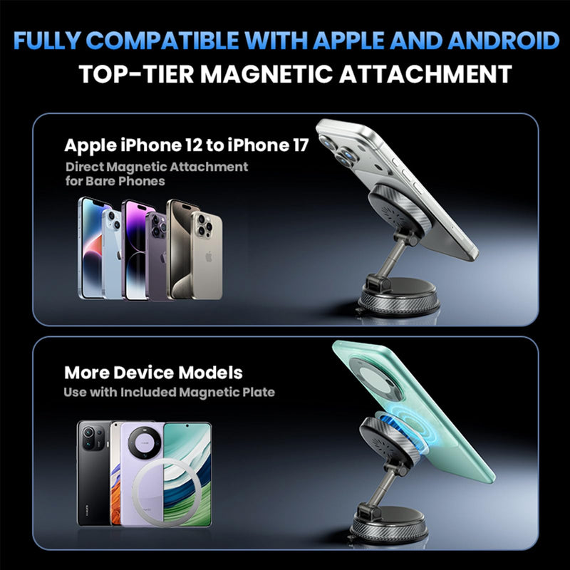 360° Adjustable Radio Magnetic Suction Phone Holder + MagSafe Car Mount for iPhone 17/16/15/14/13/12, Air Plus & More – Perfect for Cars, Kitchen, Bedroom, Gym Wireless Charging
